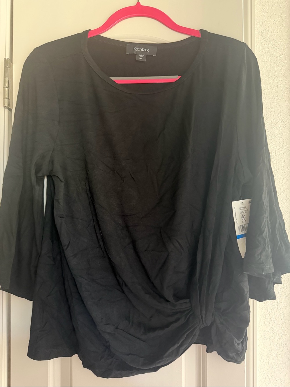 Karen Kane Black Long Sleeve Knot-Hem Top